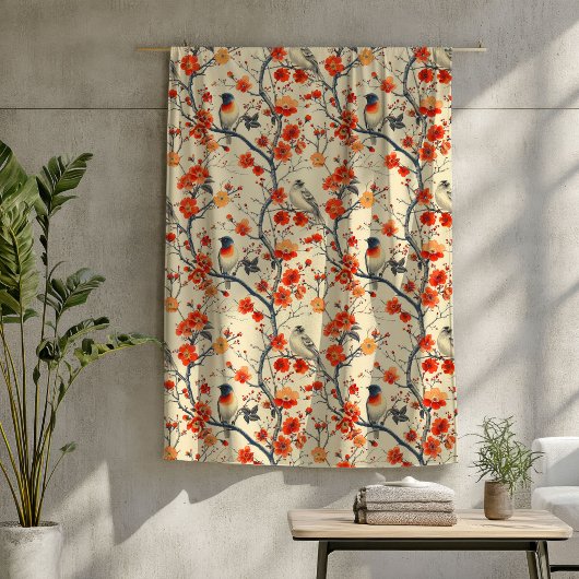 Gemütlicher Herbstblanket mit Vögeln und Blumenzau Fleecedecke