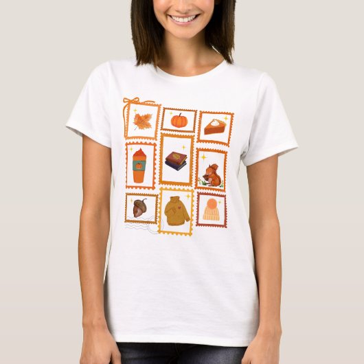 Gemütlicher Herbstfall Briefmarke T - Shirt (Vorderseite)