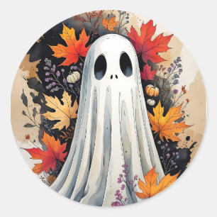 Gemütlicher Herbstghost - Kawaii Halloween Wasserf Runder Aufkleber