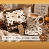 Gemütlicher Herbstkaffee & Bücher Korkuntersetzer Glasuntersetzer