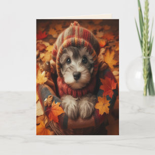 Gemütlicher Herbstpullover Welpe Karte