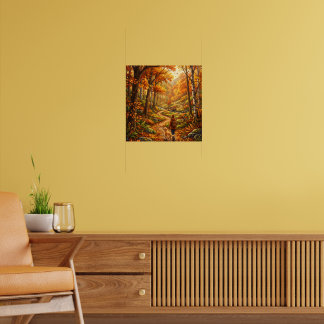 Gemütlicher Herbstwaldspaziergang Mädchen Hund Gol Poster