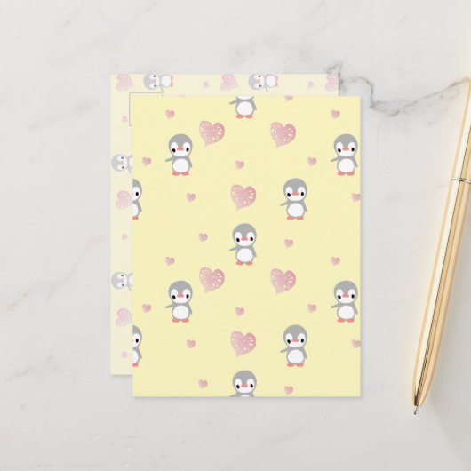 Gemütlicher Herz erwärmender Pinguin Postkarte (Vorderseite/Rückseite Beispiel)