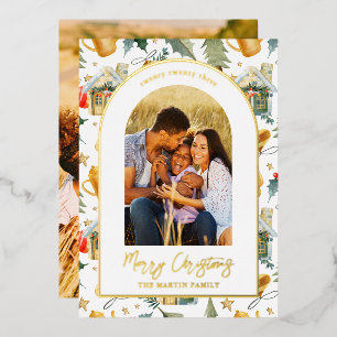 Gemütlicher Holiday Illustriert Print mit zwei Fot Folien Feiertagskarte