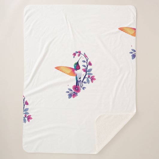 Gemütlicher Hummingvogel und Blumen Sherpadecke (Vorderseite)