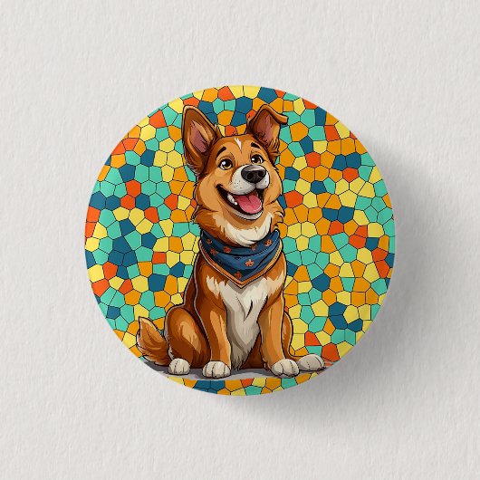 Gemütlicher Hund im Cartoon Button (Vorderseite)