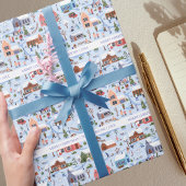 Gemütlicher Hyge Weihnachts-Winterdorf Familiennam Geschenkpapier