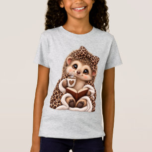 Gemütlicher Igel beim Lesen mit Kaffee Leopard T-Shirt