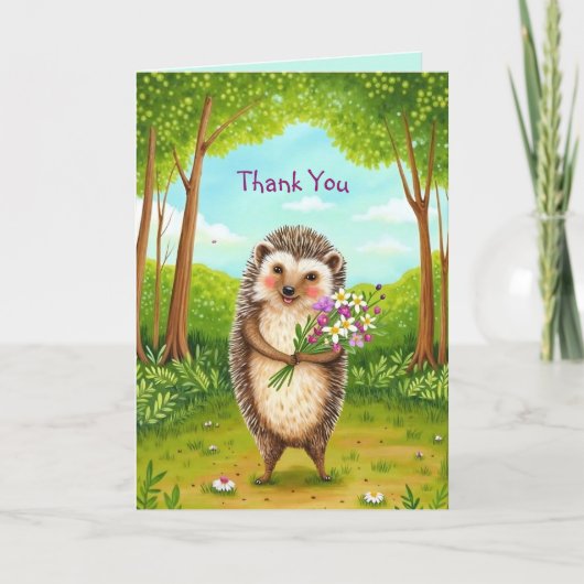 Gemütlicher Igel und Wildblumen Forest Danke Karte (Vorderseite)