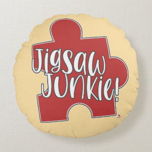 Gemütlicher Jigsaw-Junkie-Puzzle-Lifestyle-Hobby-K Rundes Kissen