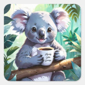 Gemütlicher Jungle Koala-Kaffee Quadratischer Aufkleber (Vorderseite)