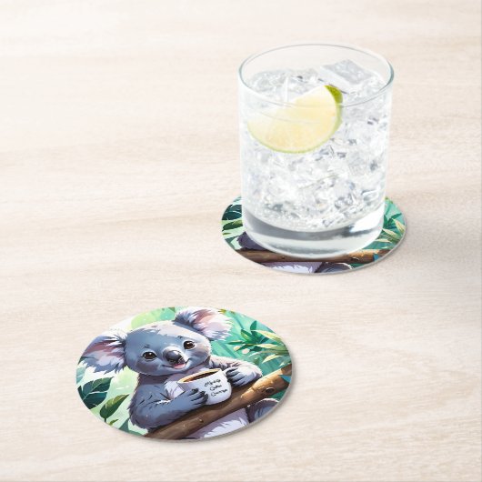 Gemütlicher Jungle Koala-Kaffee Runder Pappuntersetzer (Vor Ort)