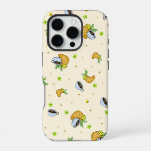 Gemütlicher Kaffee & Croissant Blumenmuster iPhone 16 Pro Hülle