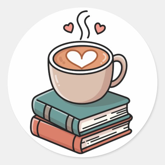 Gemütlicher Kaffee und Bücher Freude Runder Aufkleber (Vorderseite)