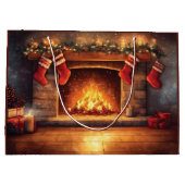 Gemütlicher Kamin mit hängenden Strümpfen Große Geschenktüte (Rückseite)