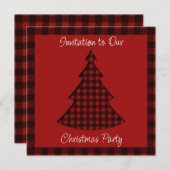 Gemütlicher Karierter, roter Muster Weihnachtsbaum Einladung (Vorne/Hinten)