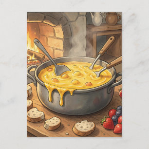 Gemütlicher Käsefondue-Kamin Postkarte