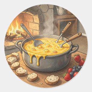 Gemütlicher Käsefondue-Kamin Runder Aufkleber