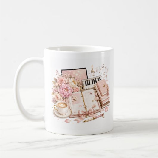 Gemütlicher Klavier-Kaffee-Blumen-Tasse editierbar Kaffeetasse (Links)