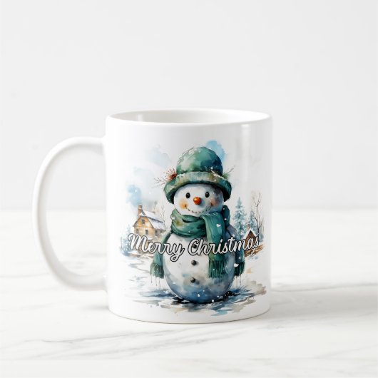 Gemütlicher kleiner Schneemann im Winter Kaffeetasse (Links)