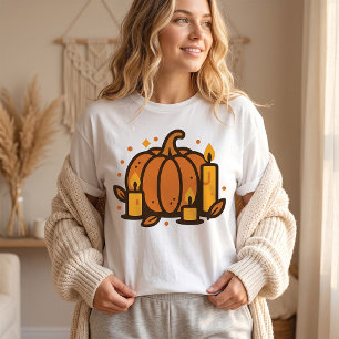 Gemütlicher Kürbis und Kerzen Halloween Herbst T-Shirt