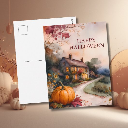 Gemütlicher Kürbispfad Halloween Postkarte
