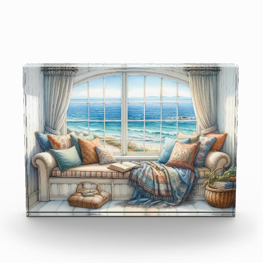 Gemütlicher Küstenfenstersitz Cottagecore Fotoblock (Vorderseite)
