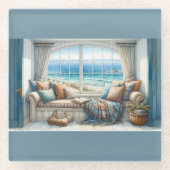 Gemütlicher Küstenfenstersitz Cottagecore Glasuntersetzer (Vorderseite)