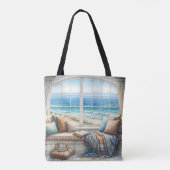 Gemütlicher Küstenfenstersitz Cottagecore Tasche (Rückseite)