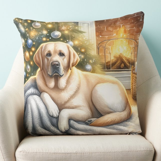 Gemütlicher Labrador Retriever Weihnachtsgelber Hu Kissen (Von Creator hochgeladen)