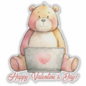 Gemütlicher Laptop-Bär Valentinstag Aufkleber (Vorderseite)
