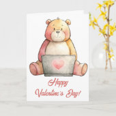 Gemütlicher Laptop-Bär Valentinstag Karte (Gelbe Blume)