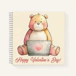 Gemütlicher Laptop-Bär Valentinstag Notizblock