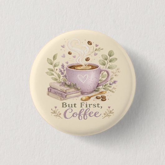 Gemütlicher Lavendel-Wasserfarbe-Kaffee Button (Vorderseite)