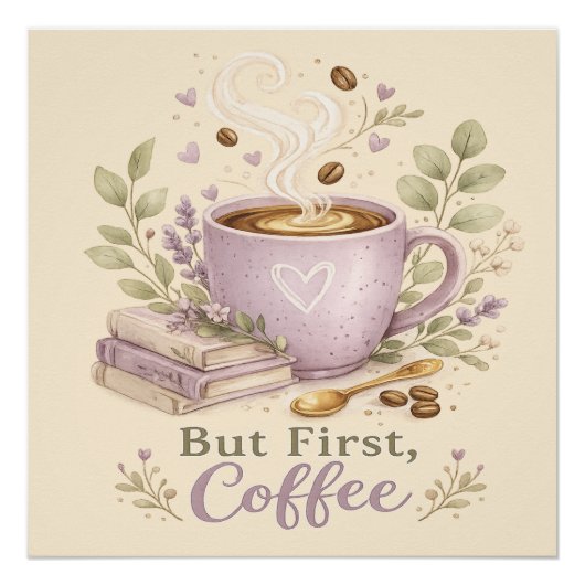 Gemütlicher Lavendel-Wasserfarbe-Kaffee Poster (Vorderseite)
