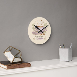 Gemütlicher Lavendel-Wasserfarbe-Kaffee Runde Wanduhr