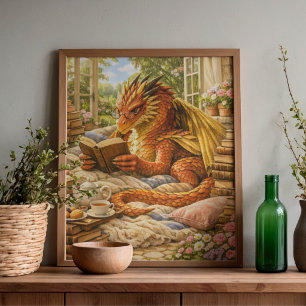 Gemütlicher Lesedrache Poster