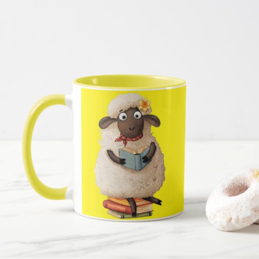 Gemütlicher Leseschaf – Süße Tier-Kaffeetasse Tasse (Mit Donut)