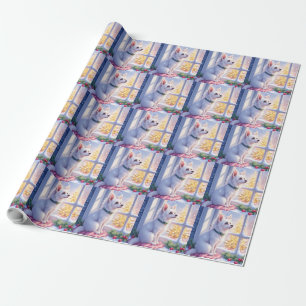 Gemütlicher Malteser am schneebedeckten Fenster We Geschenkpapier