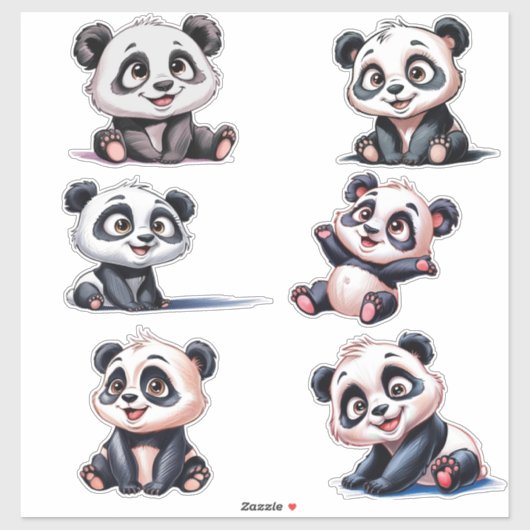 Gemütlicher niedlicher Cartoon Pandas Aufkleber (Blatt)
