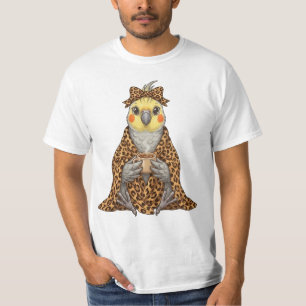 Gemütlicher Nymphensittich in Leoparden-Druck-Deck T-Shirt