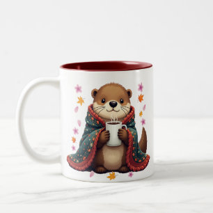 Gemütlicher Otter - Otter in Decke mit Kaffee & He Zweifarbige Tasse