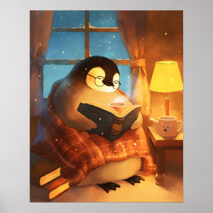 Gemütlicher Pinguin-Lese-Kinderzimmer-Wandkunst-Po Poster