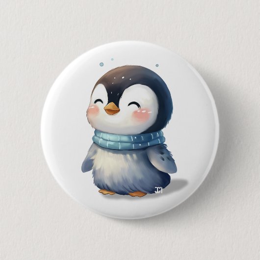 Gemütlicher Pinguin - Niedliche digitale Kunst Button (Vorderseite)