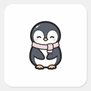 Gemütlicher Pinguin – Süße Kawaii-Tierillustration Quadratischer Aufkleber
