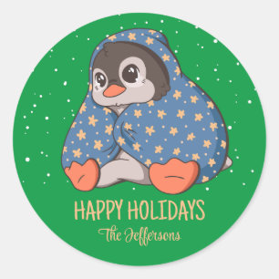 Gemütlicher Pinguin-Weihnachts-Tier-Schnee-Winter- Runder Aufkleber