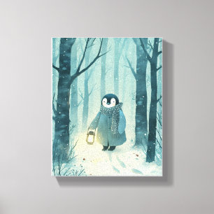 Gemütlicher Pinguin  Winter-Kinderzimmer-Wandkunst Leinwanddruck
