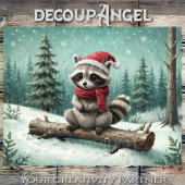 Gemütlicher Raccoon in Weihnachten - Decoupage - Seidenpapier