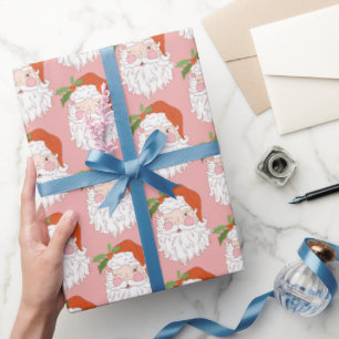 Gemütlicher Retro-Rosa Weihnachtsmann Weihnachten Geschenkpapier