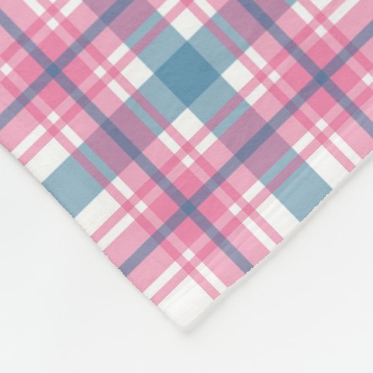 Gemütlicher rosa und blauer Tartan Fleecedecke (Ecke)